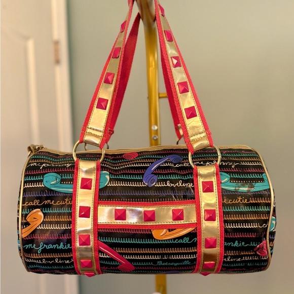 Vtg Betsey Johnson Y2K Black Call Me Betseyville Phone Barrel Bag Dress Handbag - Picture 8 of 14